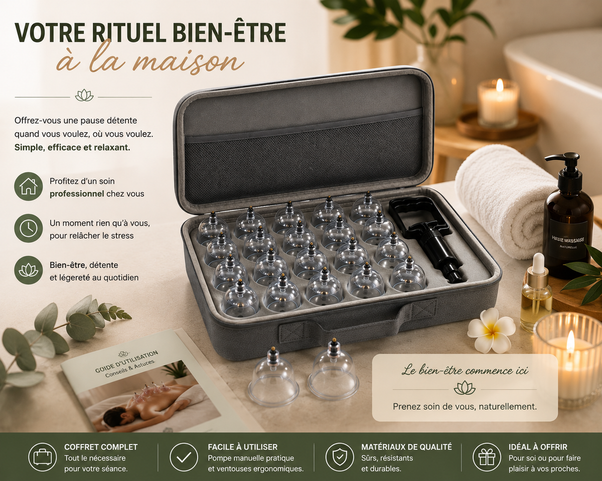 Kit 20 Ventouses de Massage — Coffret Complet avec Pompe
