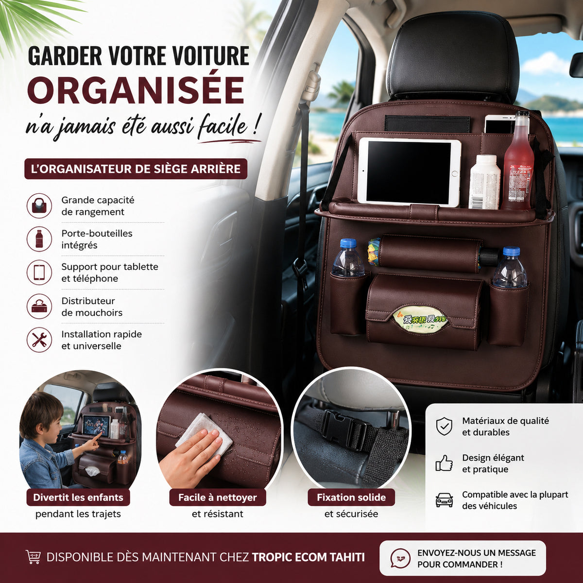Organisateur de Siège Auto — Plateau Rabattable & Support Tablette