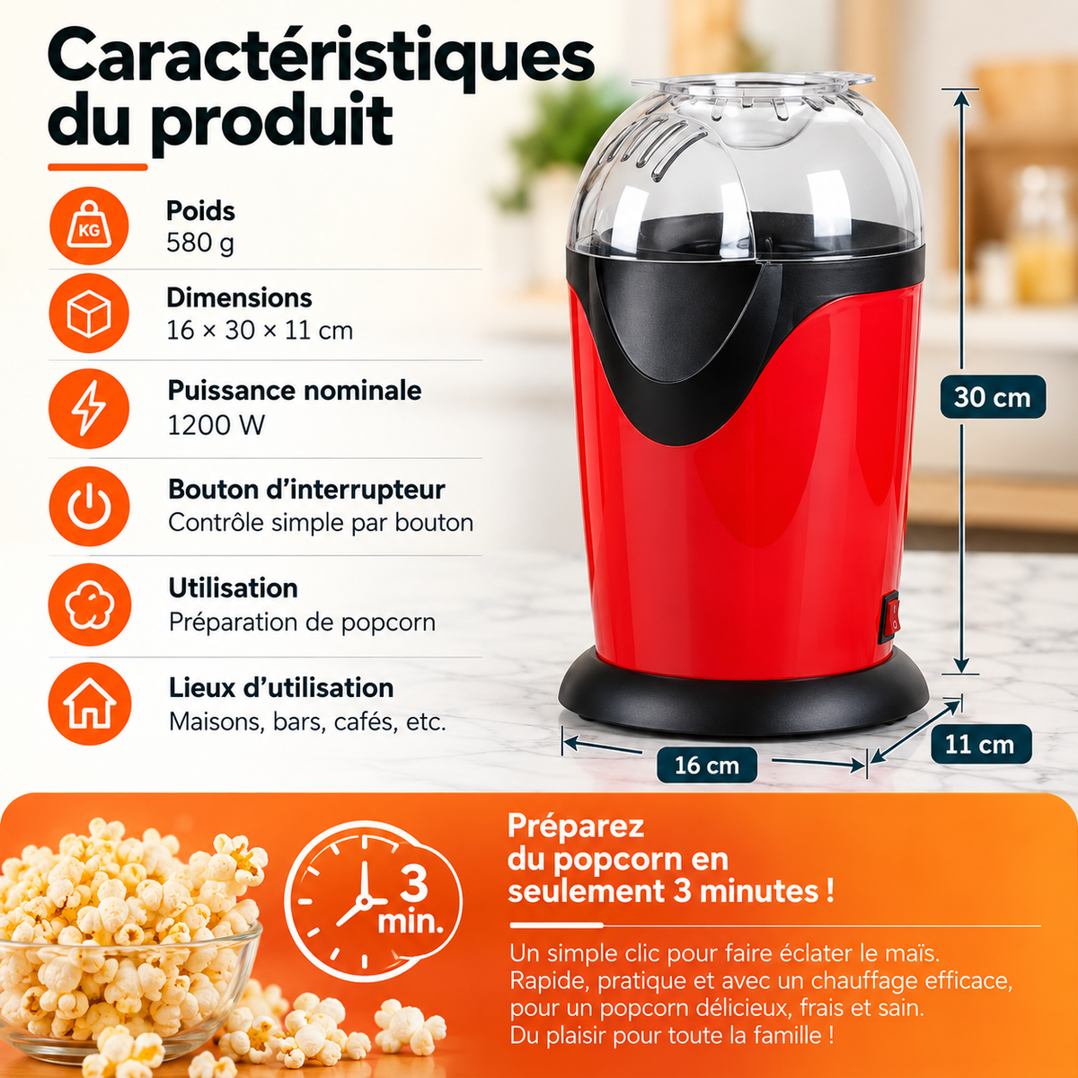 Machine à Popcorn Sans Huile – Rapide & Facile