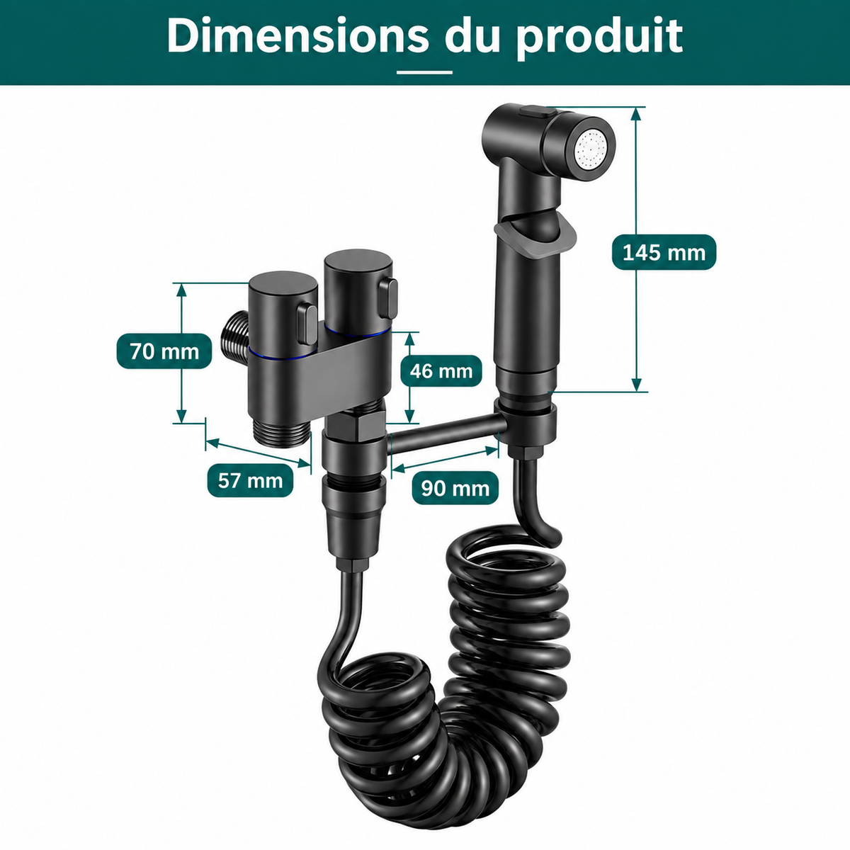 Kit Douchette WC 2 en 1 – Vanne double sortie + flexible spiralé 2 m