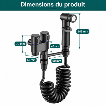Kit Douchette WC 2 en 1 – Vanne double sortie + flexible spiralé 2 m