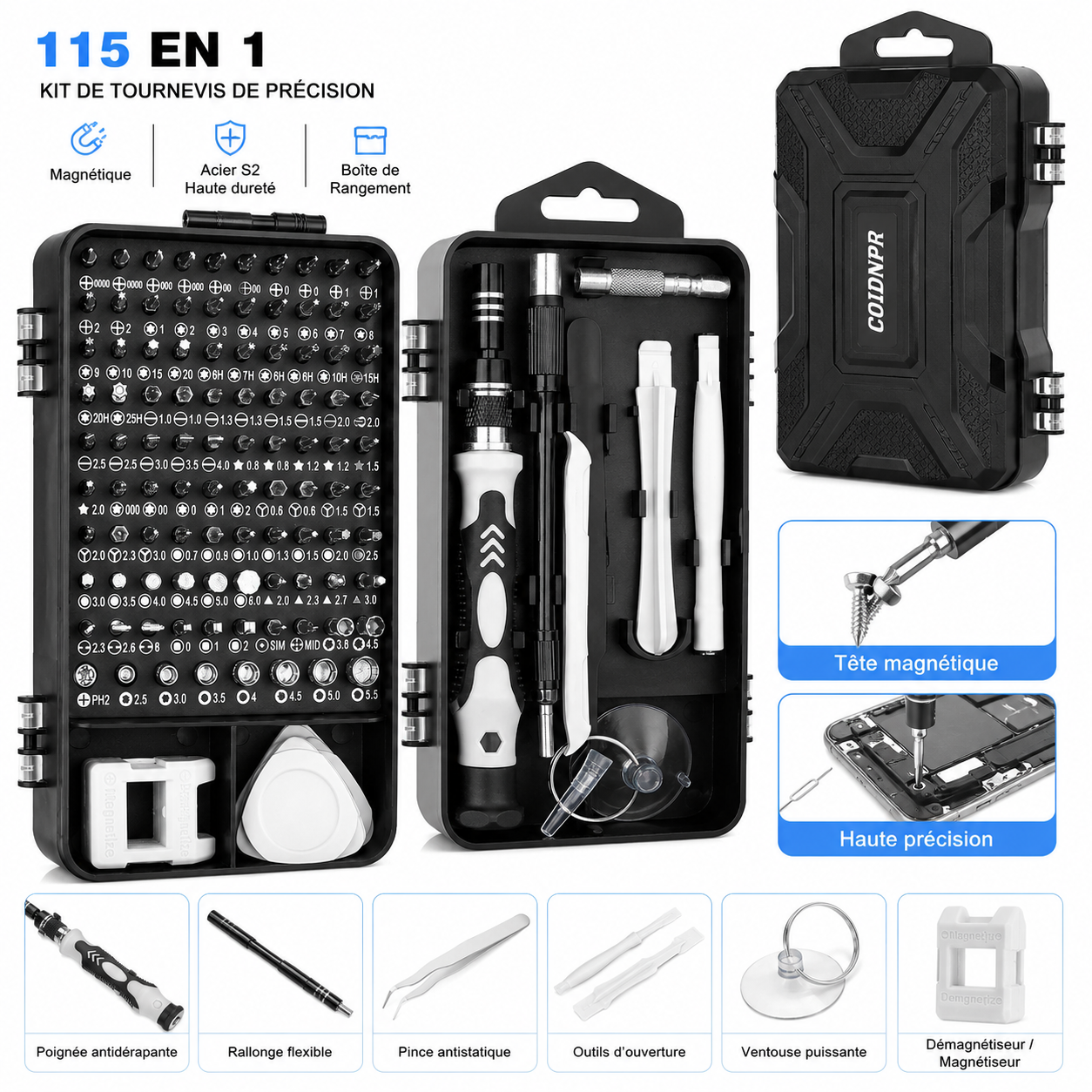 Kit de tournevis de précision - manche ergonomique et accessoires de démontage