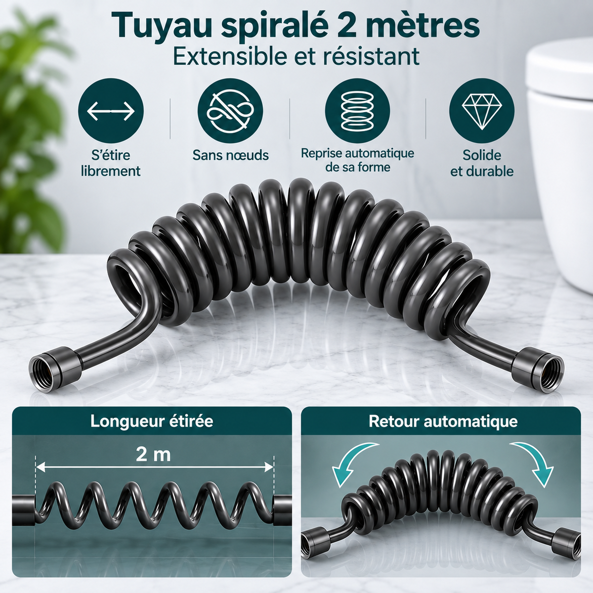 Kit Douchette WC 2 en 1 – Vanne double sortie + flexible spiralé 2 m