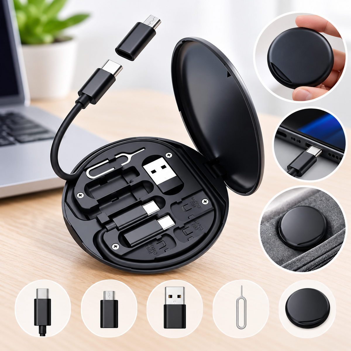 Kit Câbles Tout-en-Un – Boîtier de Poche USB-C / Micro-USB / USB-A