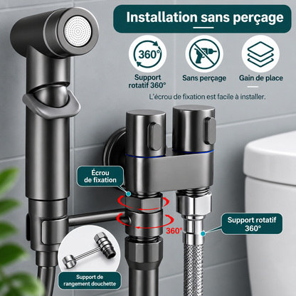 Kit Douchette WC 2 en 1 – Vanne double sortie + flexible spiralé 2 m